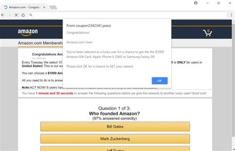 Go to the gift card redemption page. Remove "Win a $1000 Amazon Gift Card" pop-up ads (Survey Scam)