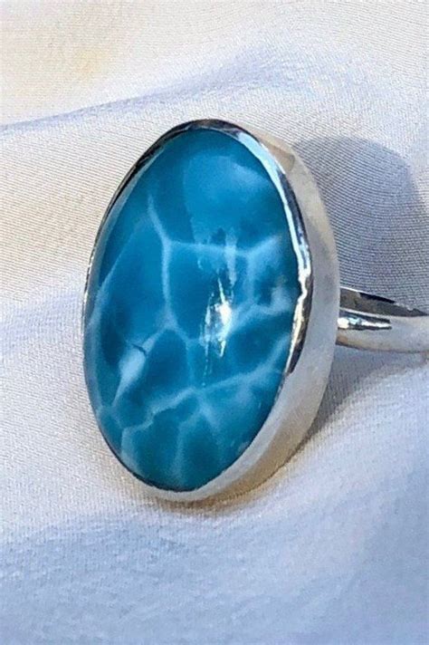 R 19 Absolutely Stunning Deep Volcanic Blue Larimar Ring Size