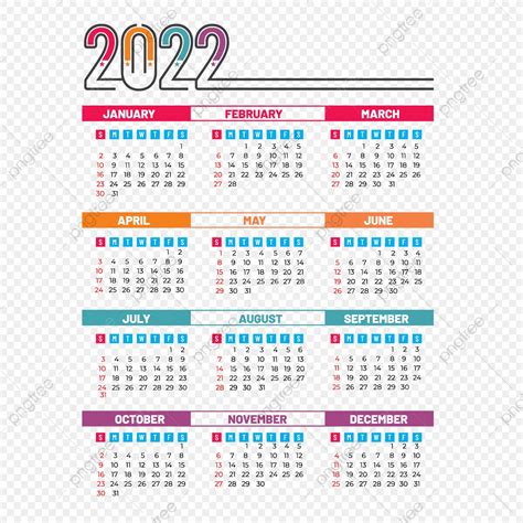 Moderno Calendario 2022 A Todo Color Png Año Nuevo 2022 Mensual Png