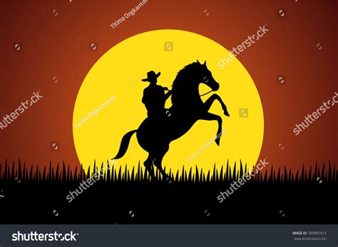 American Cowboy Horse Wild West Sunset Stock Vector Royalty Free