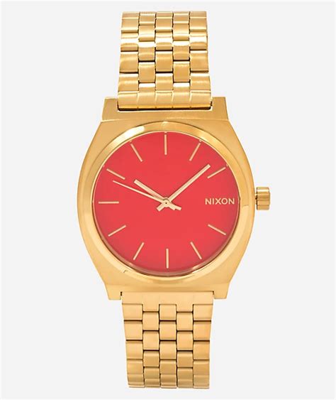 Nixon Time Teller Gold And Red Analog Watch