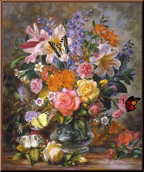 Still Life Of Flowers Animated With Butterflies Pictures Photos And