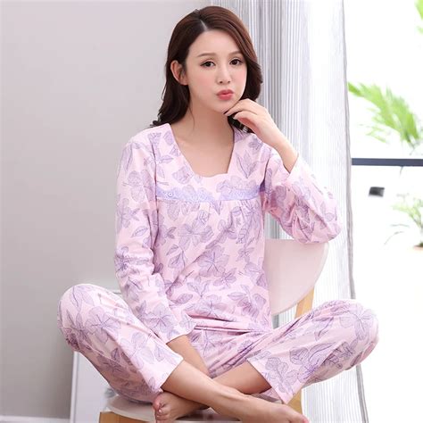 Flower Print Pyjamas Women V Neck Pajamas Sets Autumn Long Sleeved Cotton Sleepwear Pijamas De