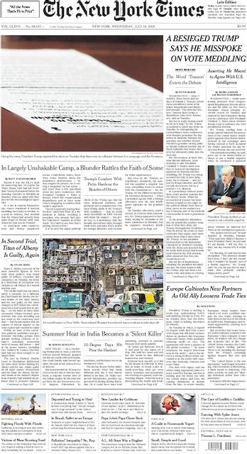 The New York Times International Edition In Print For Wednesday July