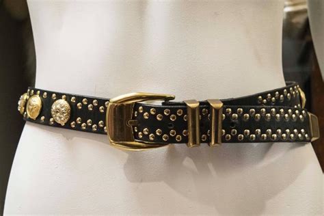1990s Versace Leather Belt With Gold Lion Studs At 1stdibs