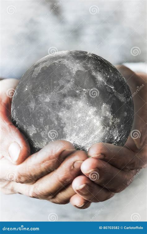 Woman S Hands Holding The Moon Stock Photo Image Of Environment