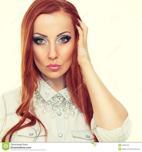 Gorgeous Young Woman With Long Red Hair Posing Stock Image Image Of Long Foundation 41800723