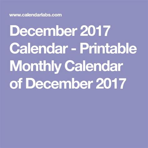 December 2017 Calendar Printable Monthly Calendar Of December 2017