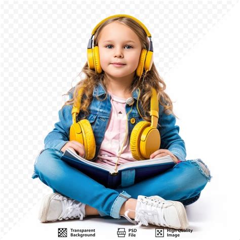 Premium Psd School Child Girl With Headphones And Book Isoalted On