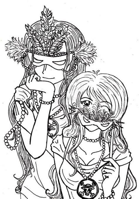 piece anime girls  mardi gras costume coloring page
