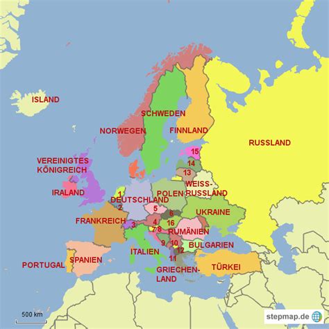 Auf der übersichtsseite der interaktiven europakarte stehen ihnen vorselektierte. StepMap - Länder Europas - Landkarte für Deutschland