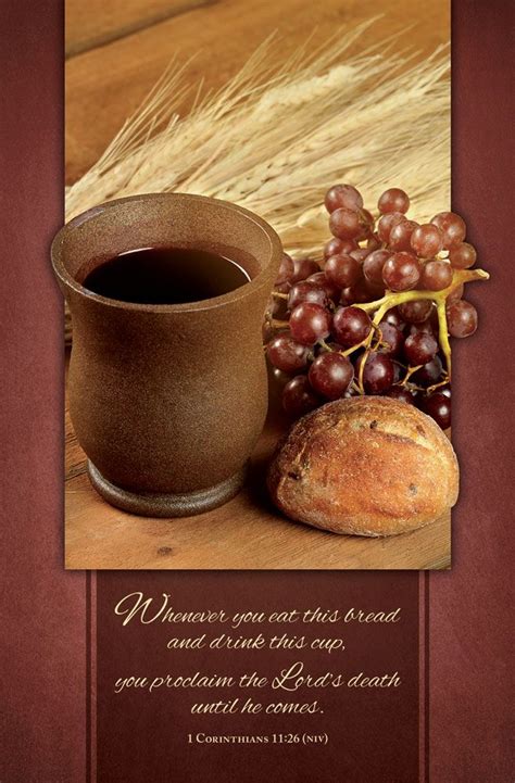 A Cup Of Coffee Next To Some Bread And Grapes On A Table With A Bible Verse