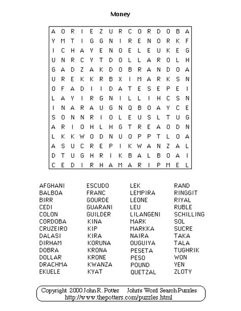 Johns Word Search Puzzles Money