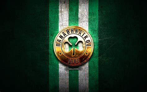 Download Wallpapers Panathinaikos Fc Golden Logo Super League Greece Green Metal Background