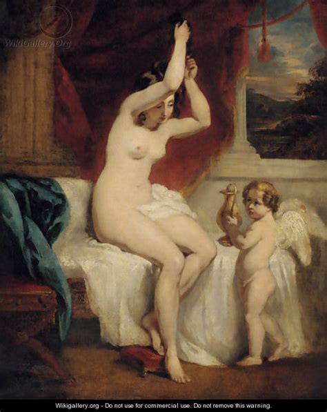 A Seated Female Nude With A Cherub Holding A Gold Water Jug In An