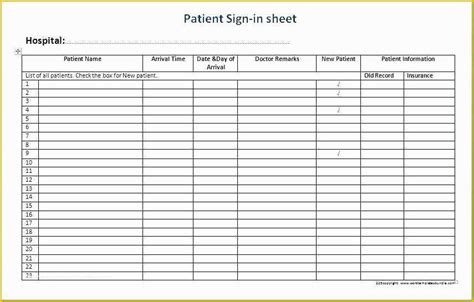 Patient Sign In Sheet Template Free Of Patient Sign In Sheet Templates