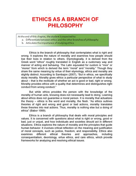 Ethics As A Branch Of Philosophy Ethics As A Branch Of Philosophy