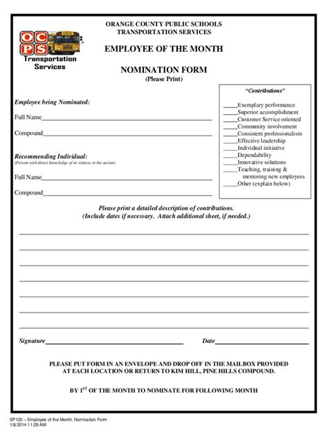 sample nomination form  employee   year employee