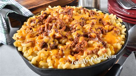 Mix the cheesy sauce into the cooked pasta, pour that mess into a dish, top it with some bread crumbs (i like panko), and bake it until crispy on top and bubbly below. BBQ Beef Macaroni and Cheese Recipe - Totally Food