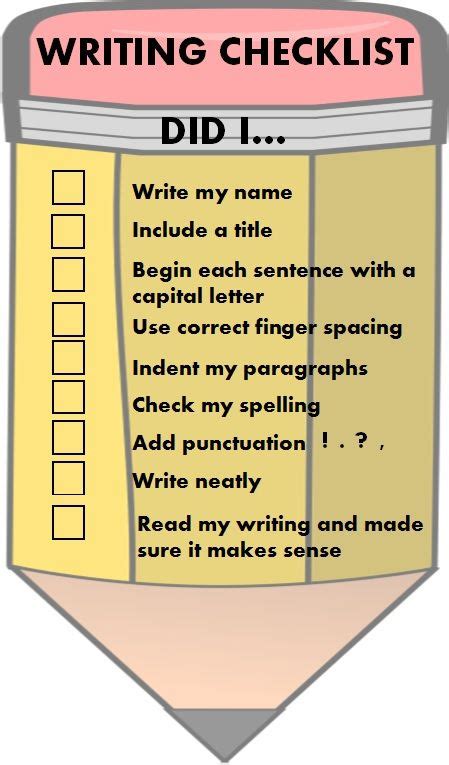 Writing Checklist Primary Writing Checklist Primary Writing