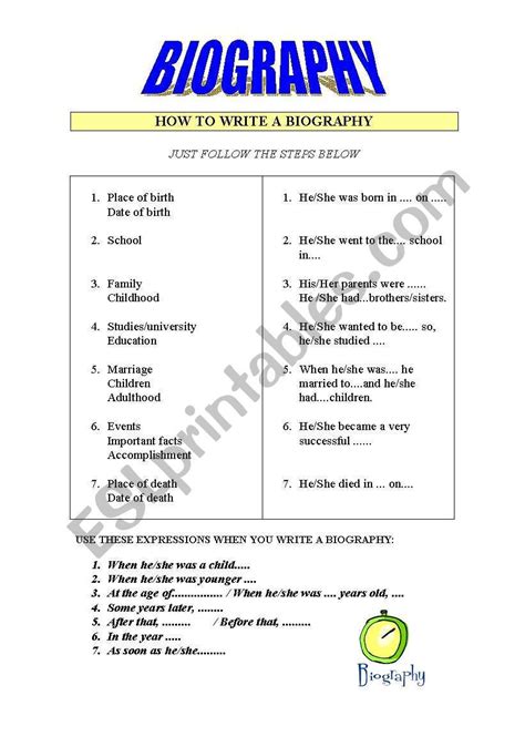 How To Write A Biography Esl Worksheet By 48ifp Writing A Biography