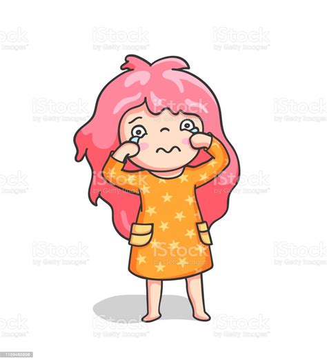 Scared Crying Girl Cute Cartoon Character For Emoji Sticker Pin Patch