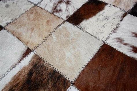 Leder patchwork teppich echt 130x190 cm 100% kuhfell leder ivory braun. Kuhfell Teppich im Wohn- oder Schlafzimmer verlegen