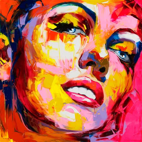 Francoise Nielly Designers Hand Painted Untitled 528 Cool Face Palette Knife Abstract Oil