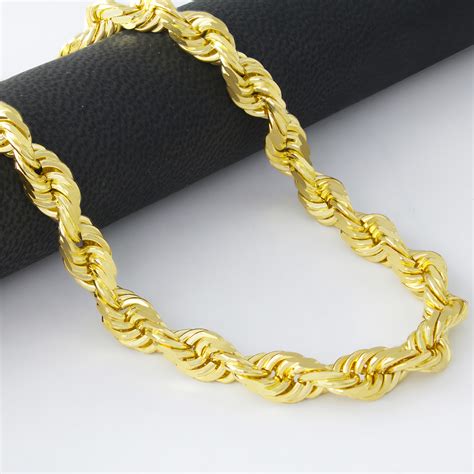 Solid 14k Yellow Gold 7mm Thick Wide Diamond Cut Rope Chain Necklace Men 24 30 Ebay