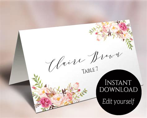 place card template wedding place cards editable place