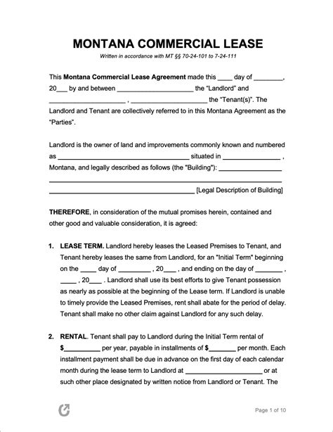Free Montana Commercial Lease Agreement Pdf Word