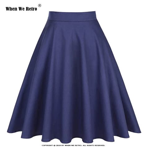 when we retro fashion midi skirt elastic a line solid color skirts summer navy blue skater