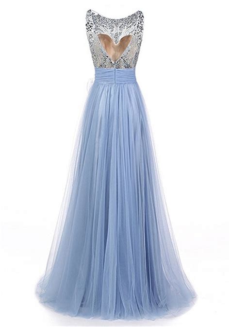 Sleeveless A Line Tulle Prom Dress With Sheer Beaded Bodice On Luulla