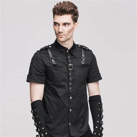 Devil Fashion Punk Man Black Cotton Shirts Steampunk Gothic Summer