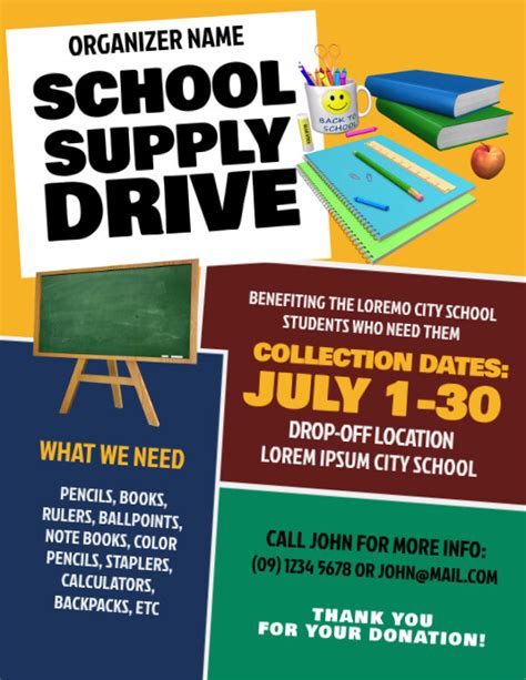 Editable Back To School Flyer School Supply Drive Flyer School