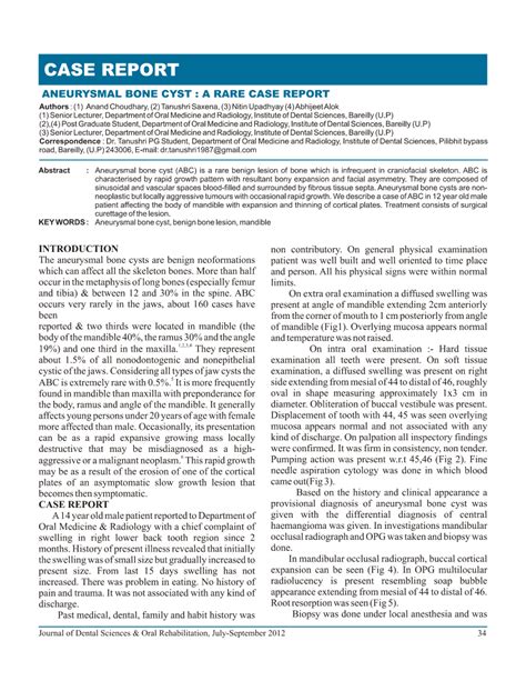 Pdf Aneurysmal Bone Cyst A Rare Case Report