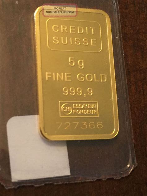 5 Gram Credit Suisse 24k Gold Bar 9999 Liberty