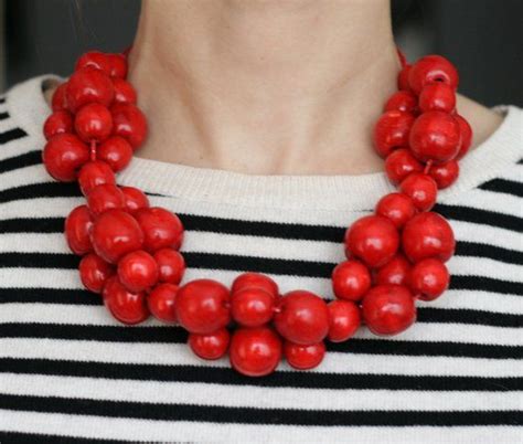 Red Bead Necklace Bright Red Wooden Beads Statement Necklace Red Short
