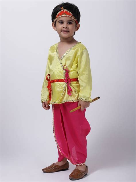 Yellow Dhoti Kurta Krishna Kanhaiya Suit With Mukut And Bansuri Bownbee 3025024