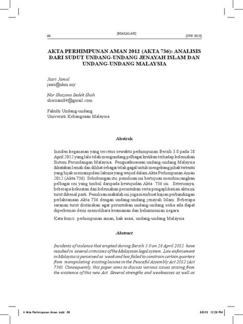 (k) melindungi harta awam daripada hilang atau rosak; AKTA PERHIMPUNAN AMAN 2012 (AKTA 736): ANALISIS DARI SUDUT ...