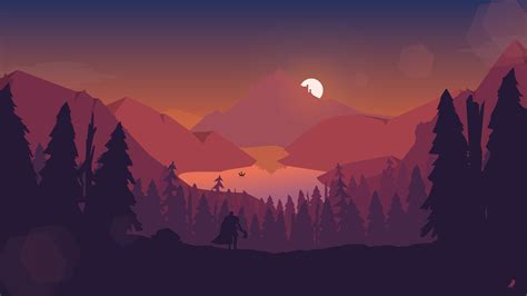 Wallpaper Mountains Sun Forest Lake Illustration