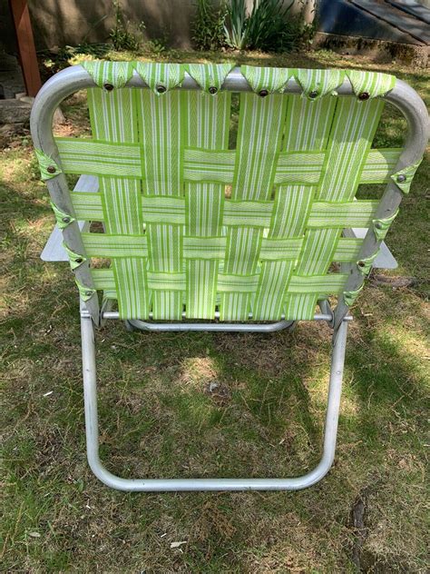 Aluminium 1970s Folding Webbed Lawn Chair Multi Green Read Ebay