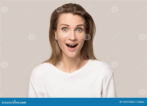 happy millennial woman feel excited with unbelievable deal stock image image of caucasian