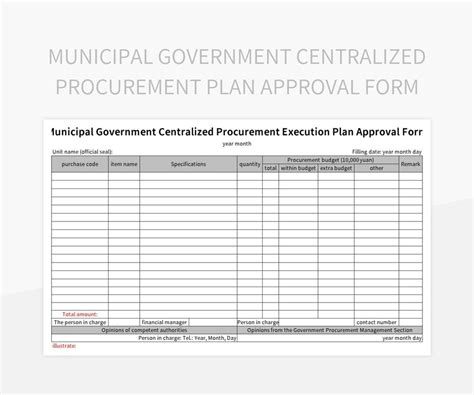 Municipal Government Centralized Procurement Plan Approval Form Excel