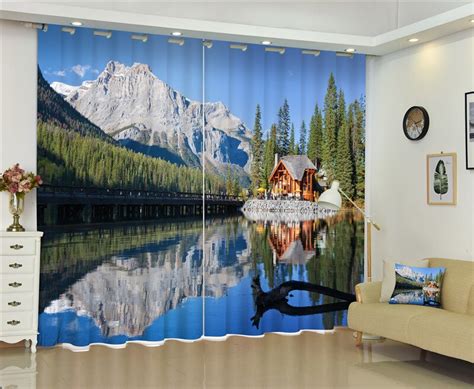 2017 Lake Scenery Blackout Window Drapes Luxury 3d Curtains For Living
