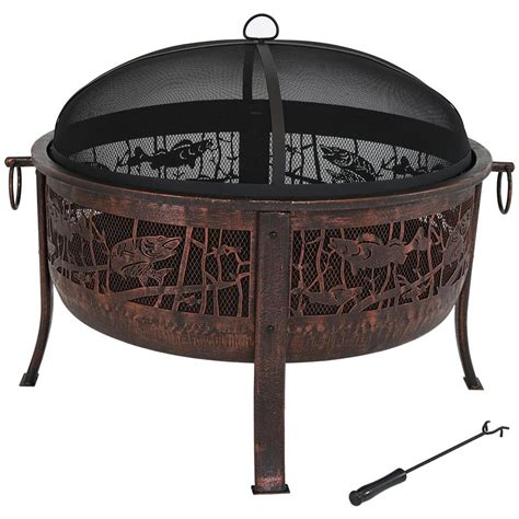 Sunnydaze Northwoods Fishing Fire Pit 30 Inch Diameter With Spark Screen