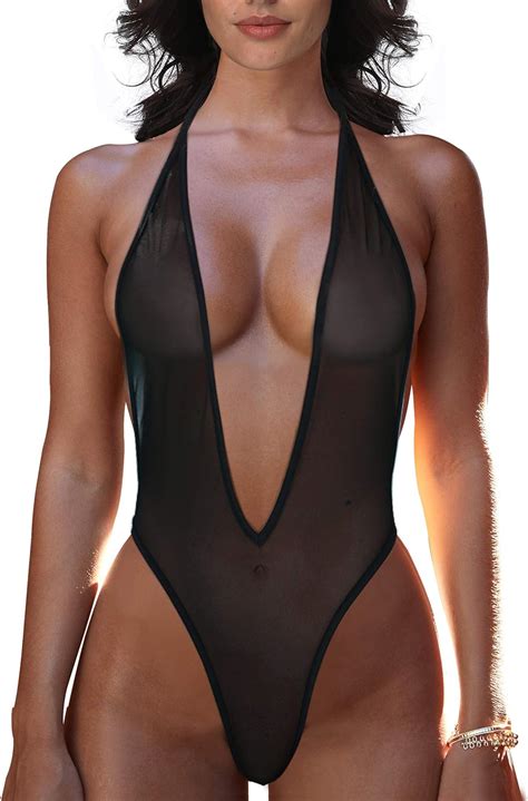 buy sherrylo sheer one piece thong swimsuit for women sexy plunging see thru monokini high cut