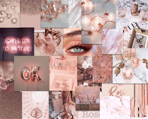 Rose Gold Collage Aesthetic Desktop Wallpaper Cute
