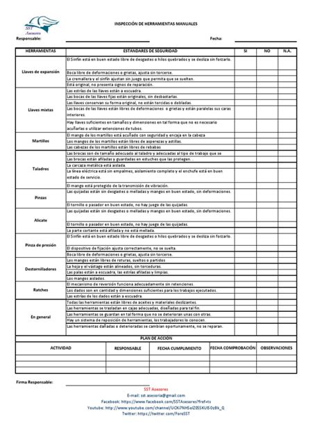 Formato Inspección De Herramientas Manuales