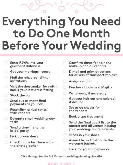 Ultimate Wedding Planning Checklist Everything You Need To Do One Month Ultimate Wedding